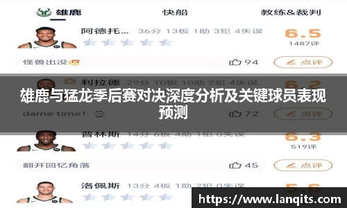 雄鹿与猛龙季后赛对决深度分析及关键球员表现预测